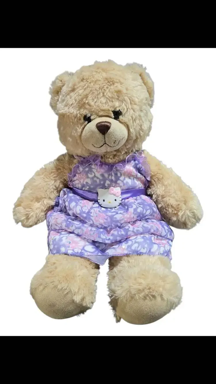 Build-A-Bear Workshop Classic Tan Teddy Bear Wearing Hello Kitty Purple Floral P